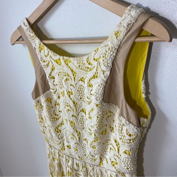Anthropologie Greylin Valencia Lace Fit and Flare Yellow and White Cotton Dress - Picture 5 of 12